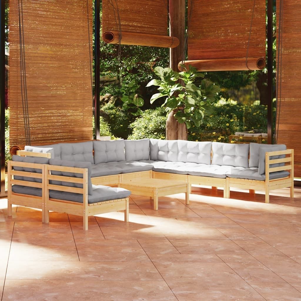 Garden lounge set grey solid pinewood, fabric (100% polyester)