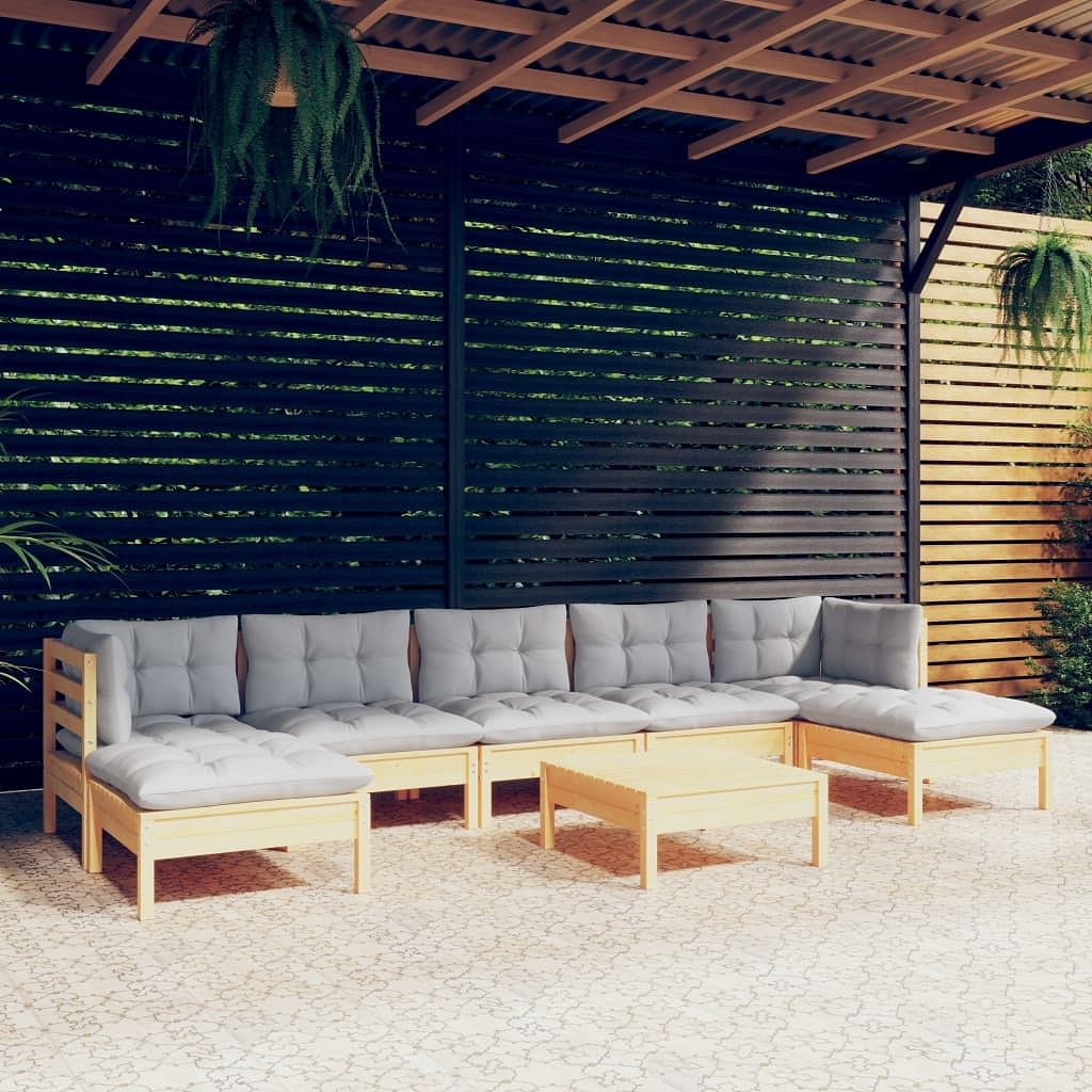 Garden lounge set grey solid pinewood, fabric (100% polyester)