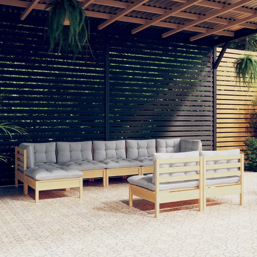 Garden lounge set grey solid pinewood, 100% polyester large