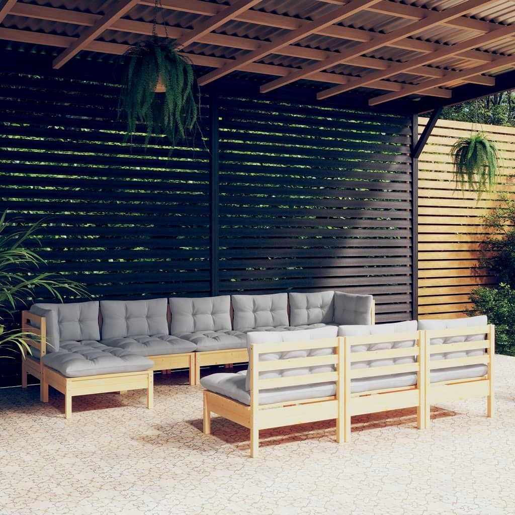 Garden lounge set grey solid pinewood, fabric (100% polyester)