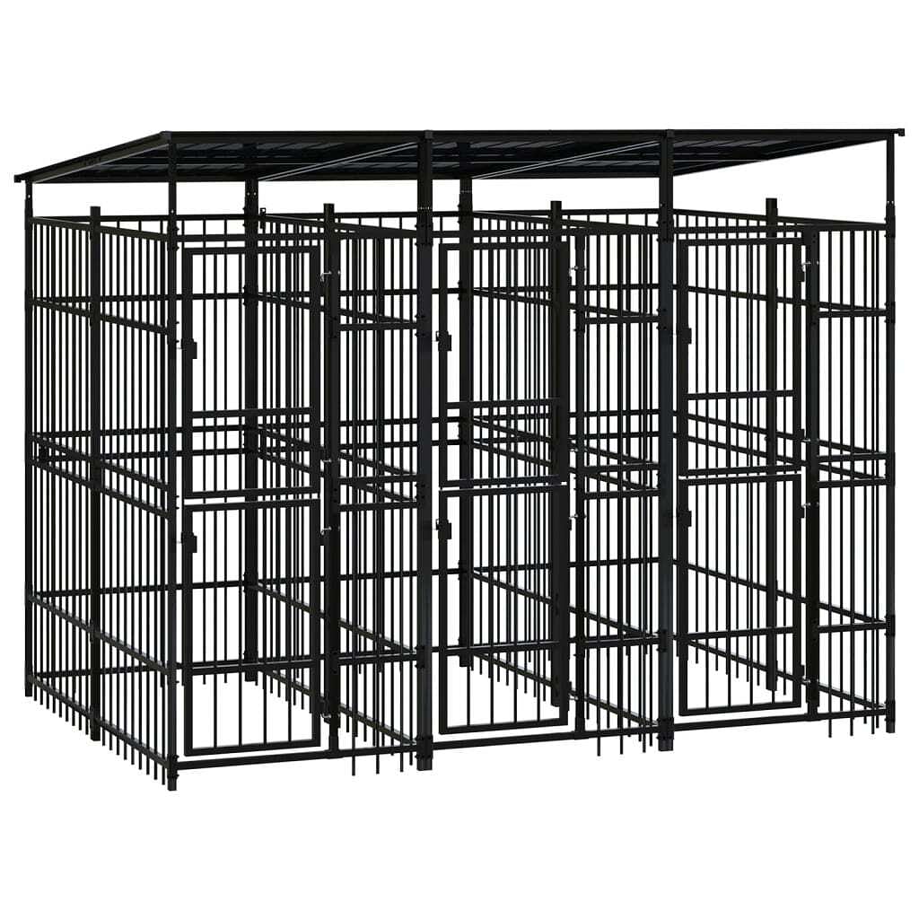 Dog kennel black powder-coated steel 59.5 sq ft durable