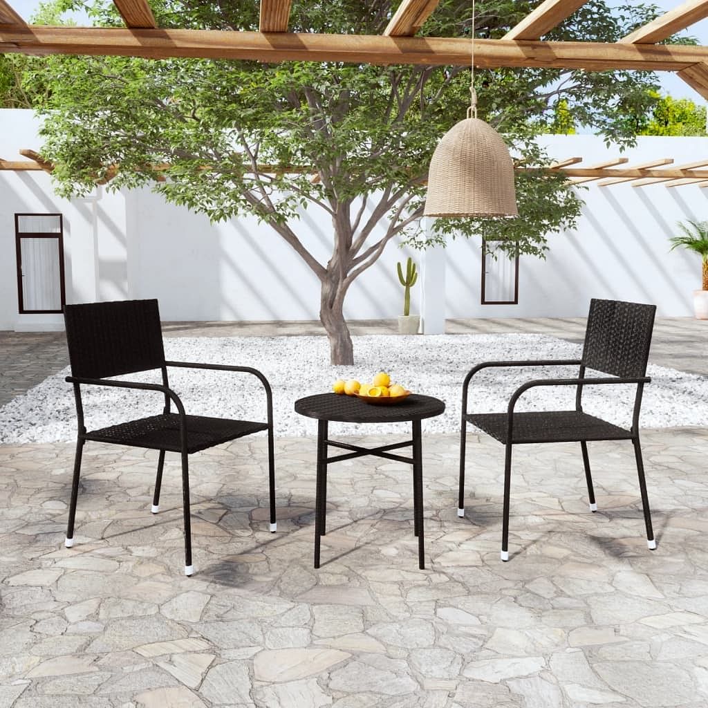 Garden dining set black pe rattan small stackable
