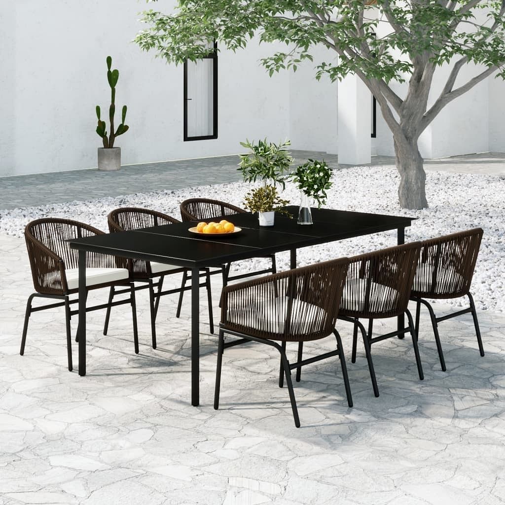 7 piece patio dining set brown