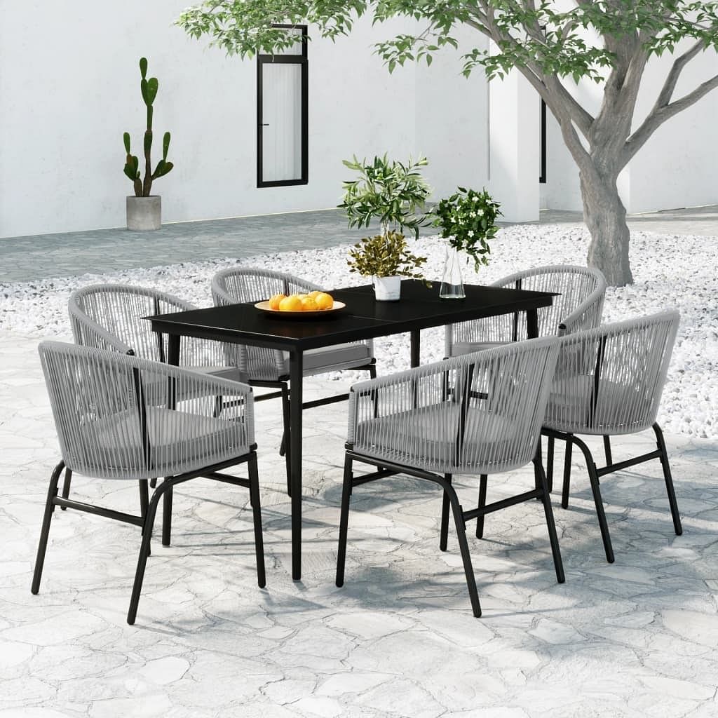 Garden dining set black powder-coated steel large seats plenty