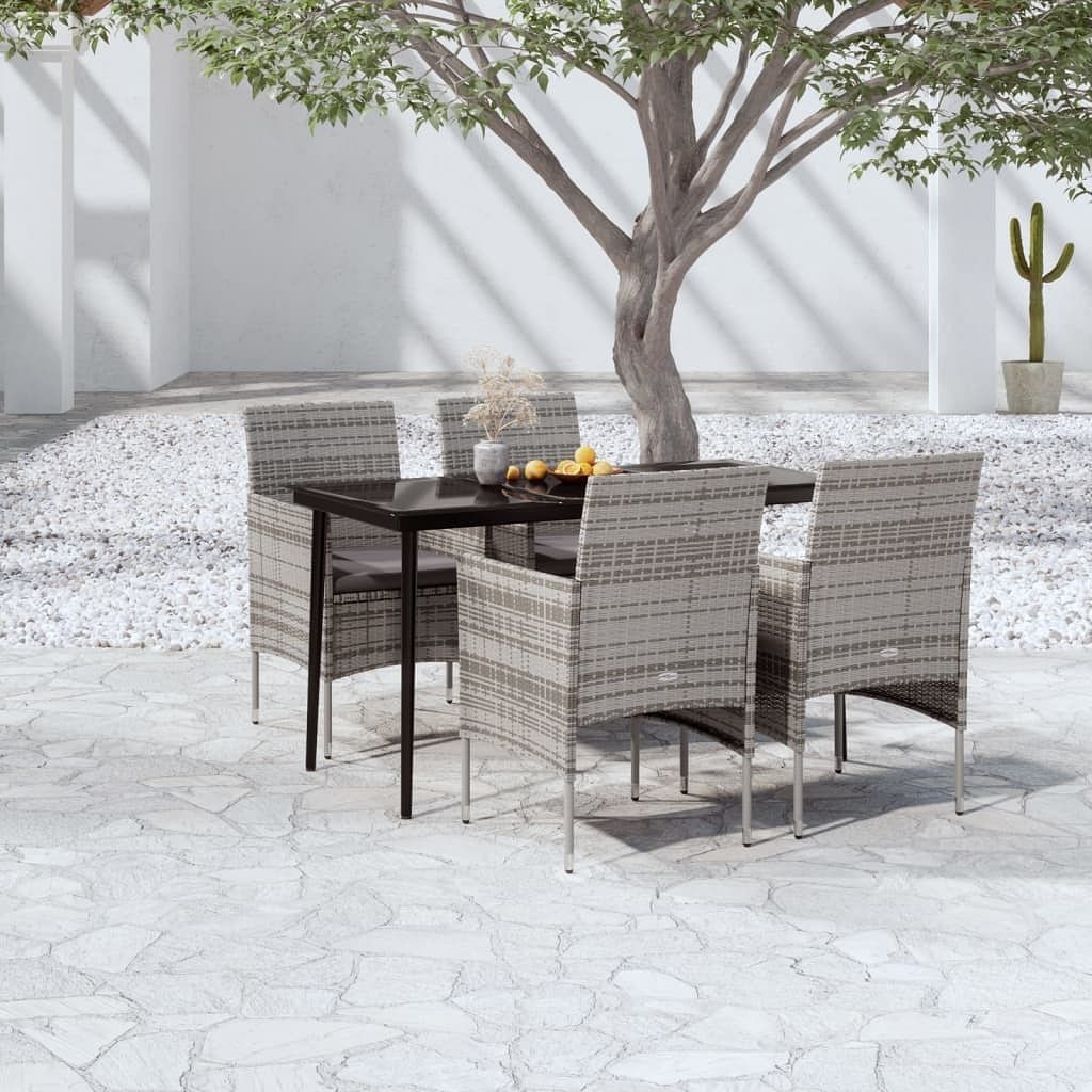 Garden dining set grey and black pe rattan 5 piece set durable