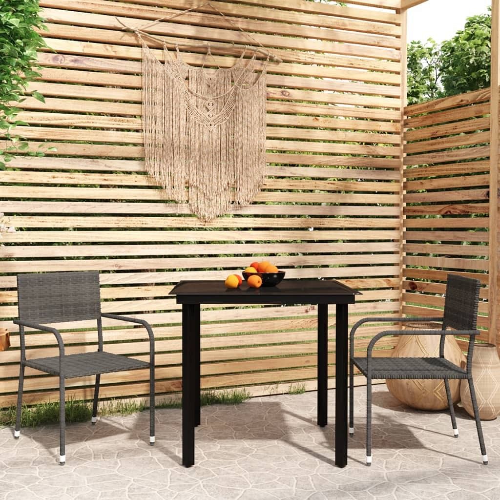 Garden dining set table: black, chair: grey pe rattan, steel, glass