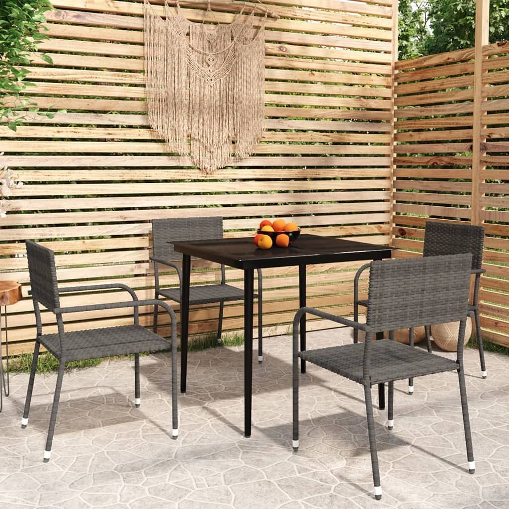 Garden dining set grey pe rattan, steel, glass 5-piece stackable