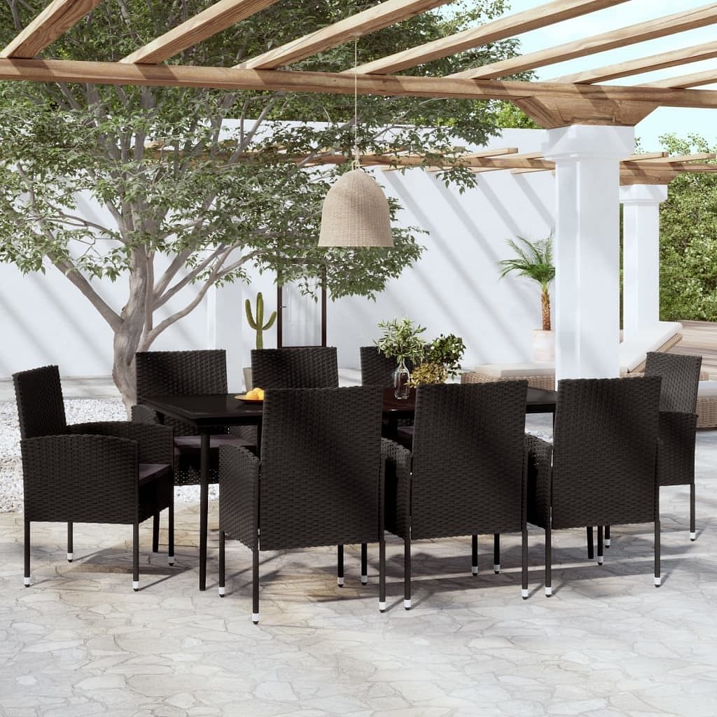 Garden dining set black pe rattan large seats many dining set