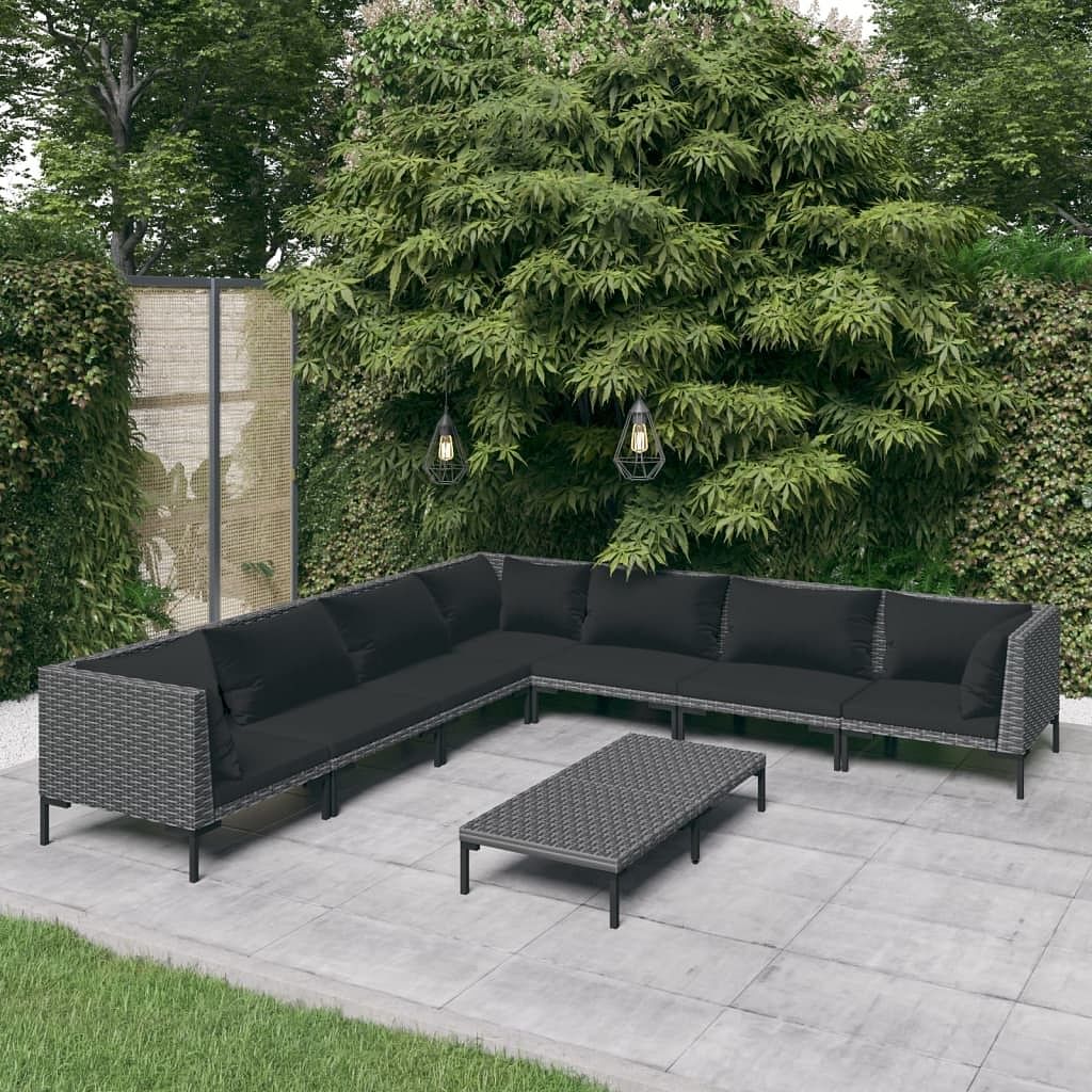 Garden lounge set dark grey powder-coated steel large durable