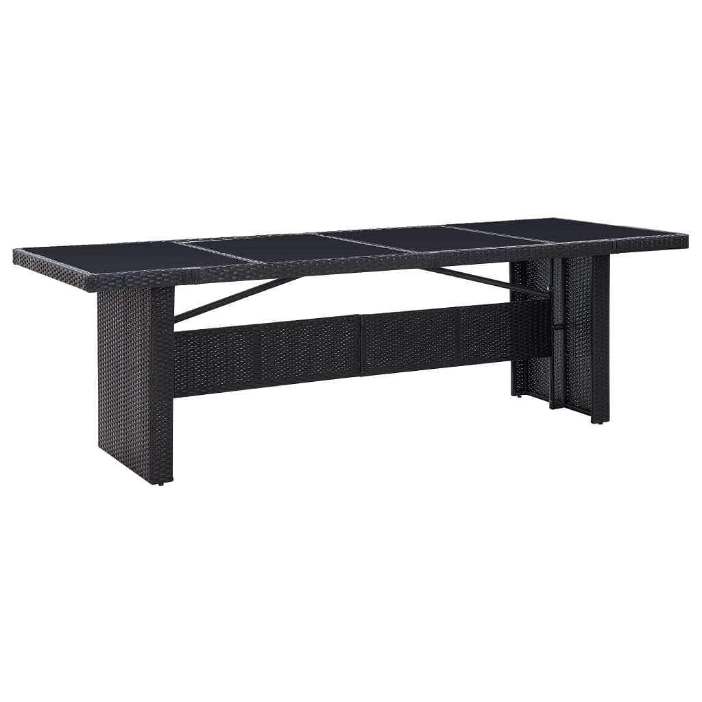 Outdoor table black pe rattan, glass, powder-coated steel
