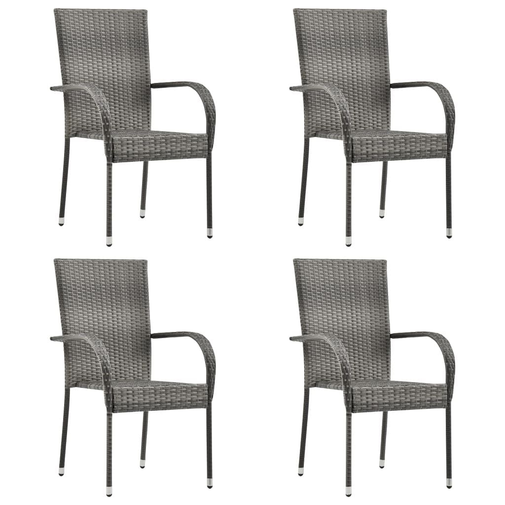 Dining chair set of 4 grey pe rattan, powder-coated steel