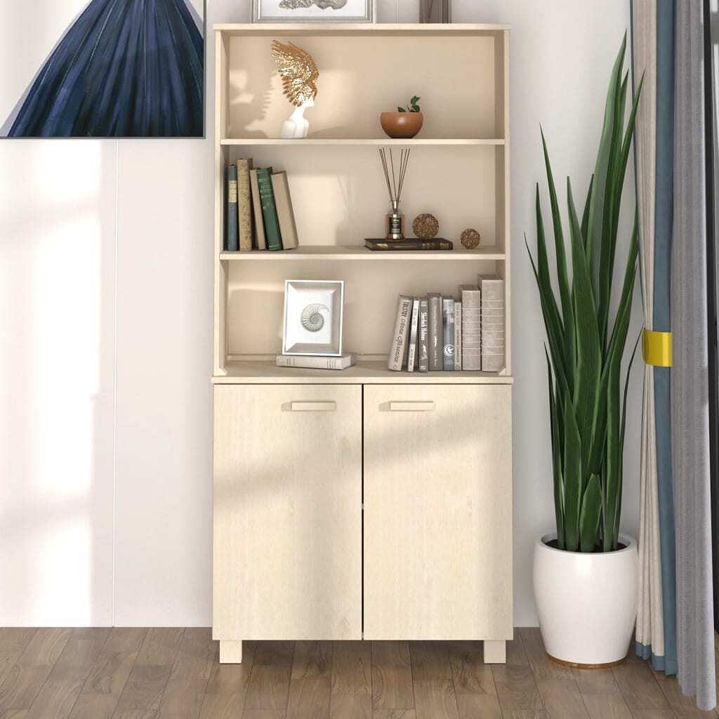 Highboard set of 2 honey brown solid pine wood, mdf standard