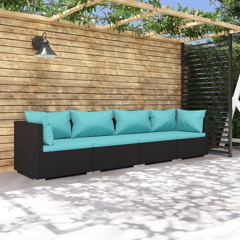 Garden lounge set black pe rattan modular set size modular