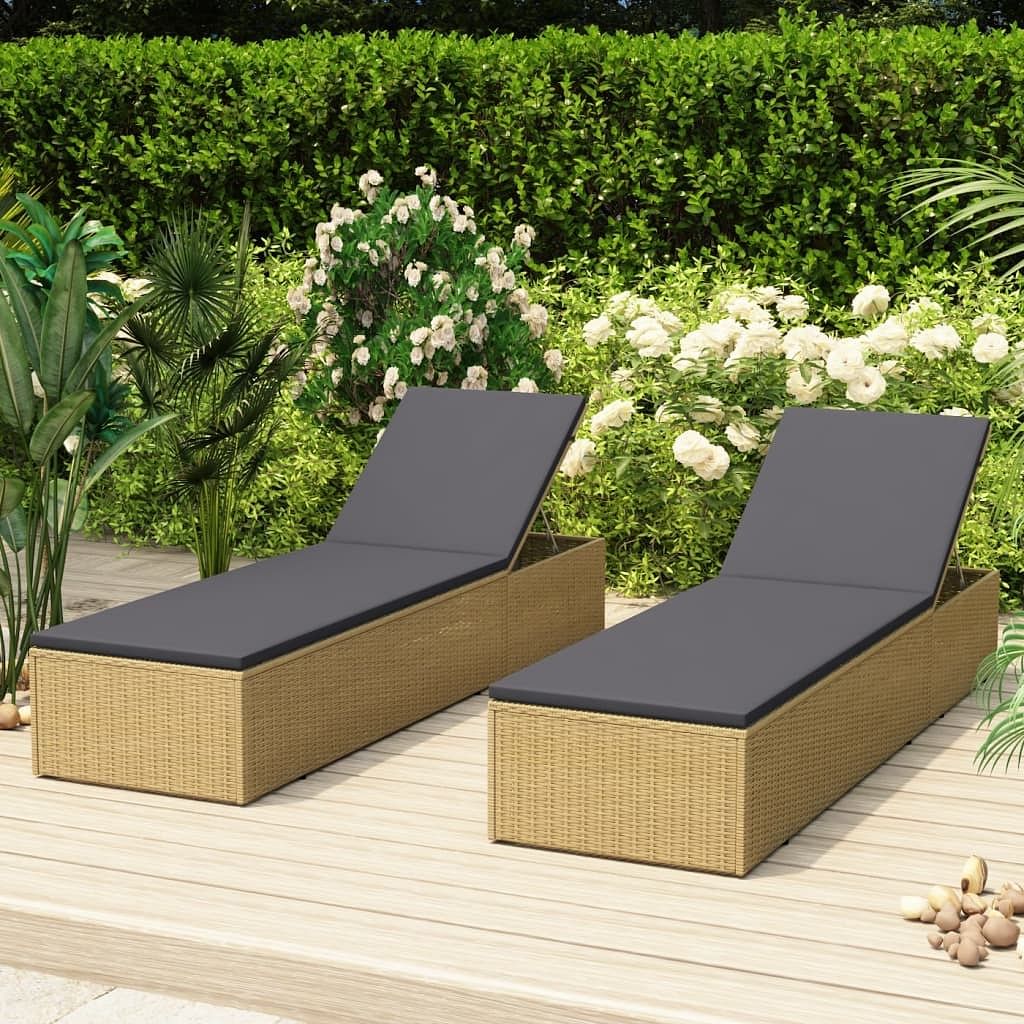 Sunlounger brown and dark grey pe rattan standard foldable