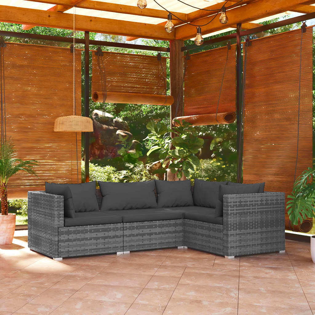 Garden lounge set grey pe rattan large modular