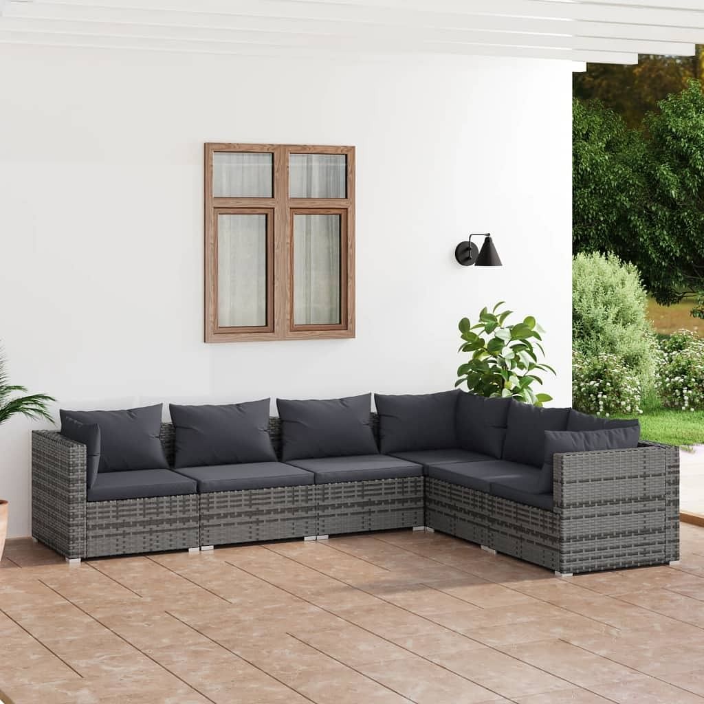 Garden lounge set grey pe rattan, powder-coated steel, plastic