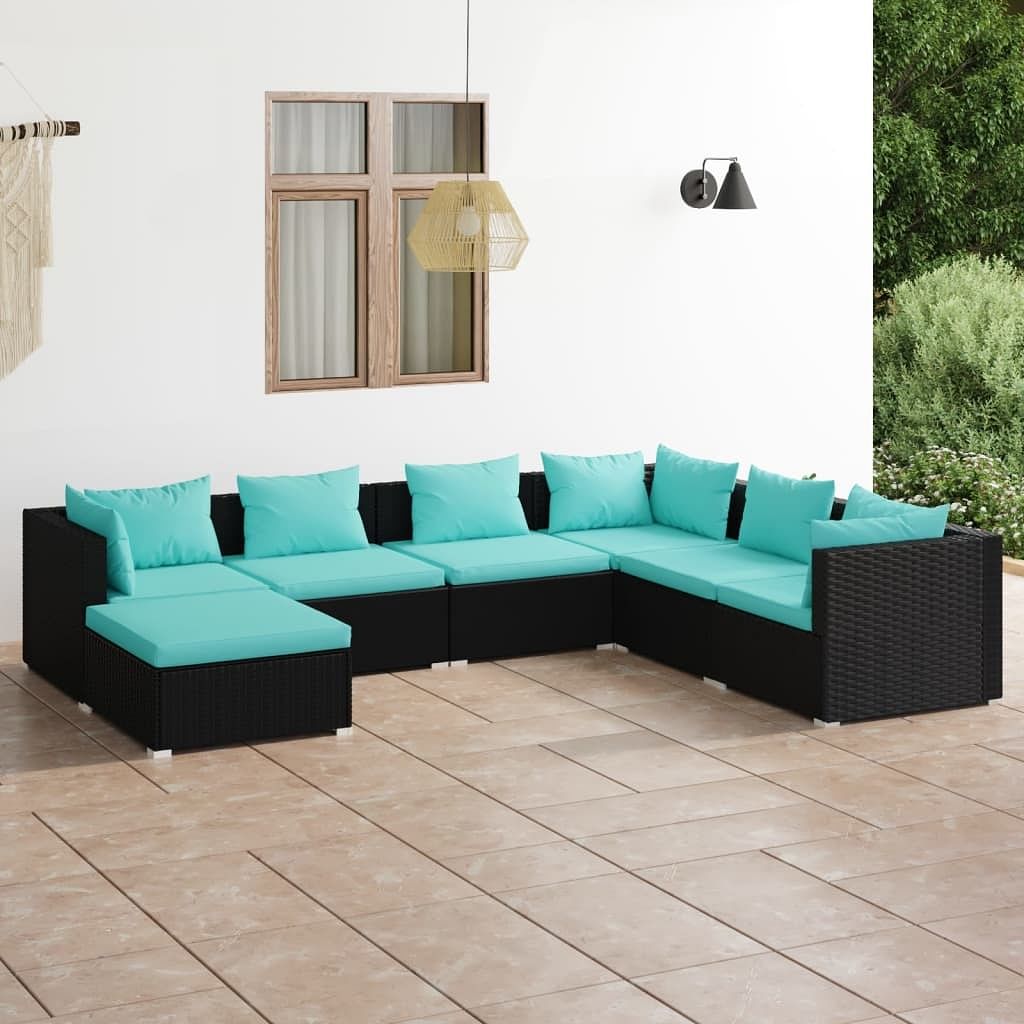 Garden lounge set black and water blue