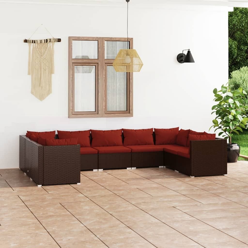 Garden lounge set brown pe rattan large modular