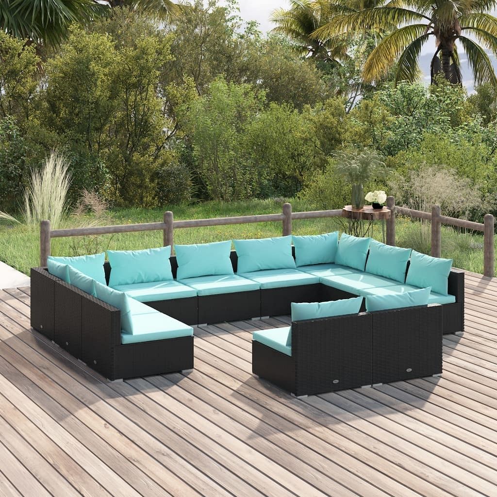 Garden lounge set black, water blue