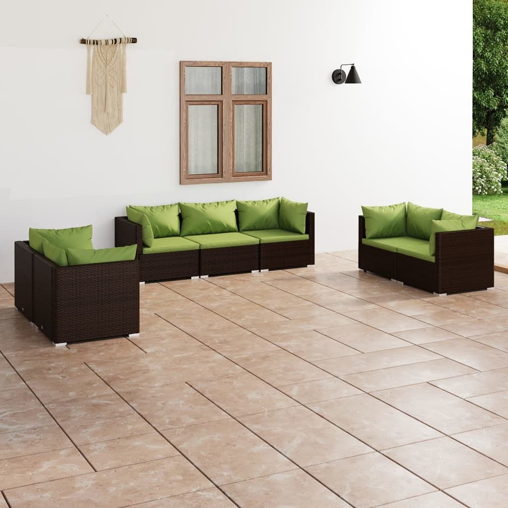 Garden lounge set brown and green 7 piece modular outdoor furniture