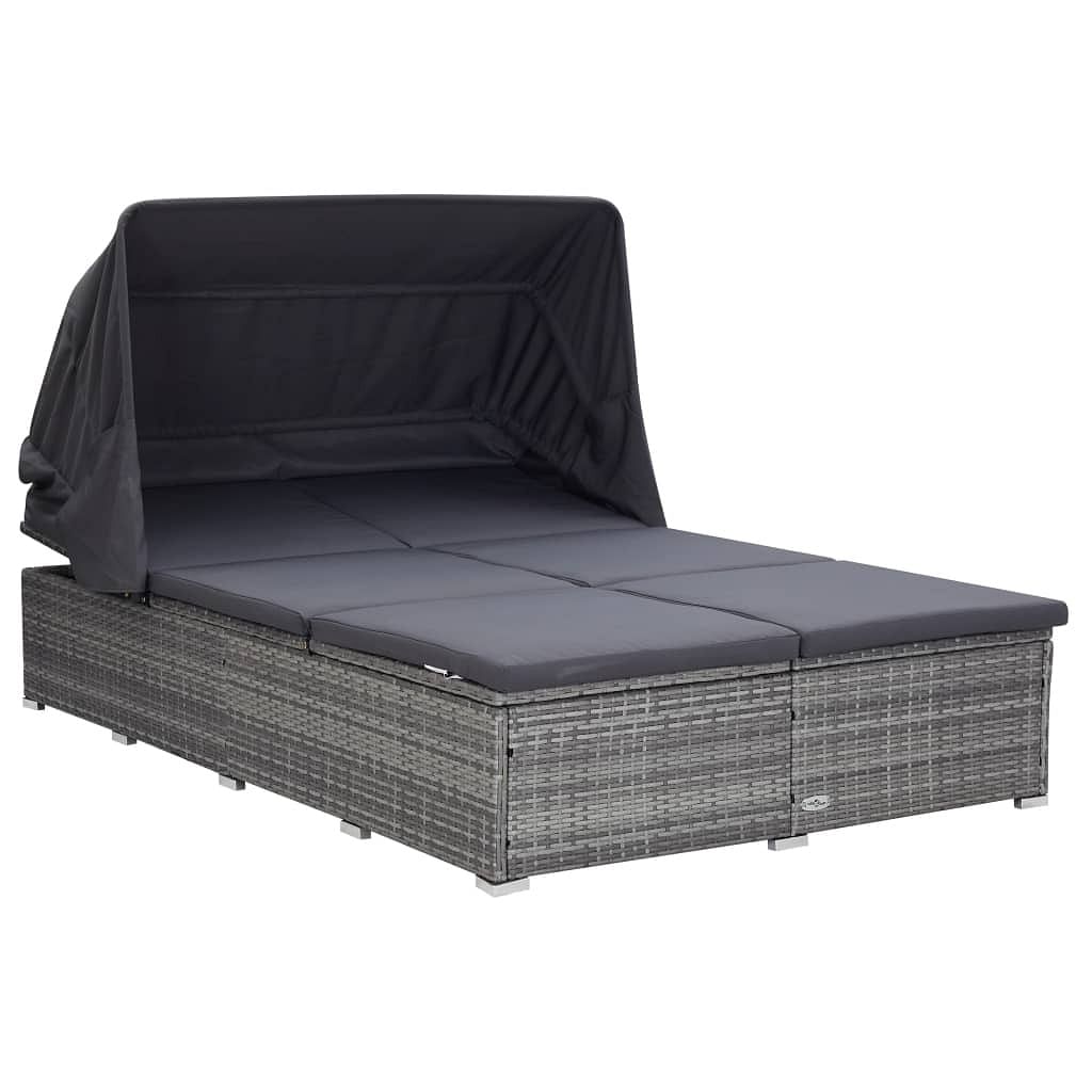 Sunbed grey pe rattan, powder-coated steel, fabric (100% polyester)
