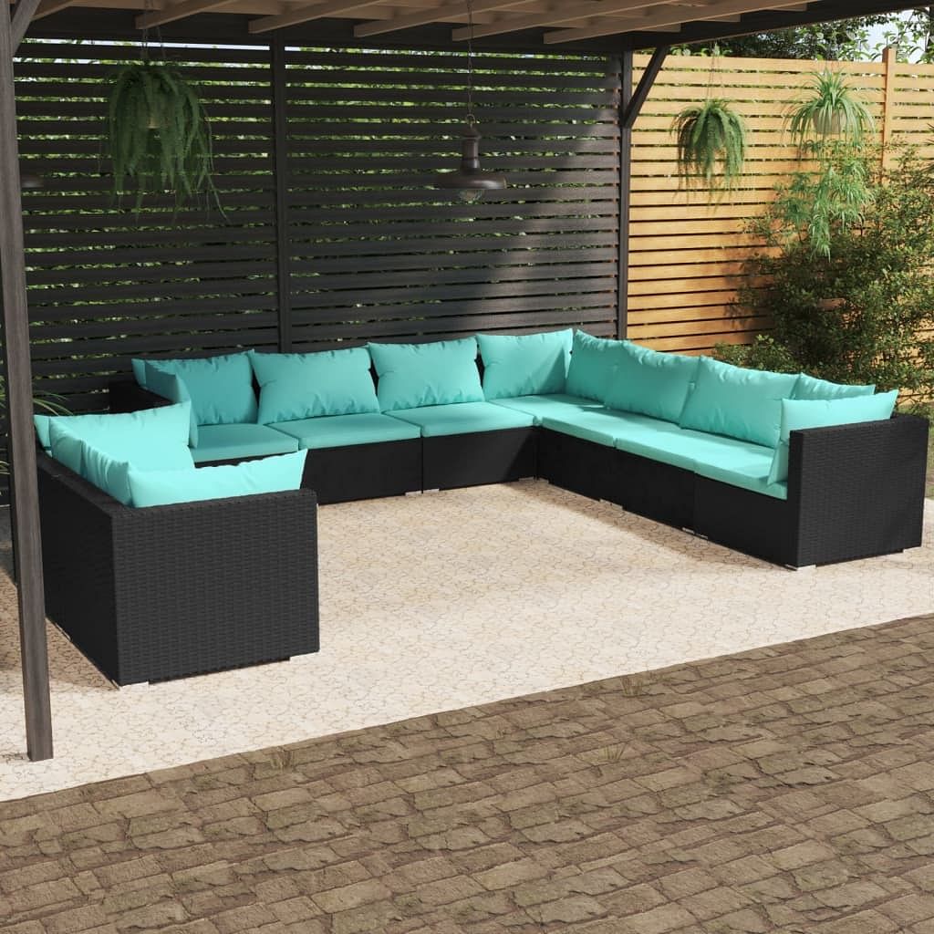 Garden lounge set black pe rattan large modern design
