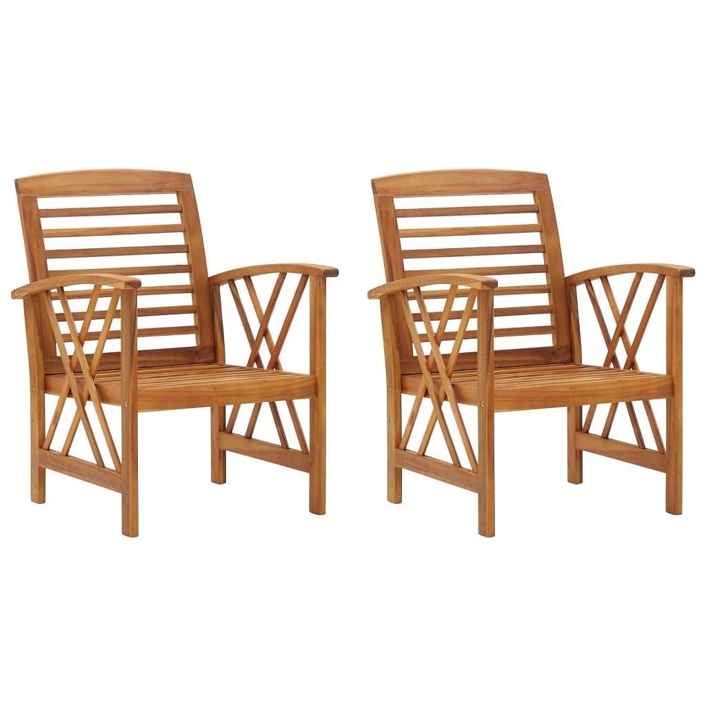 Garden chair set of 2 natural wood solid acacia wood standard