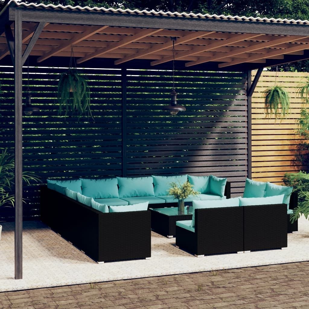 Garden lounge set black pe rattan large garden lounge set