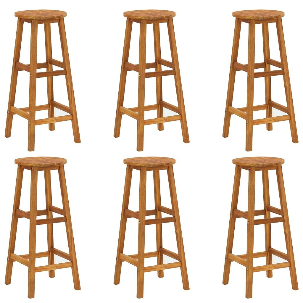 Bar stool set of 6 solid acacia wood standard footrest