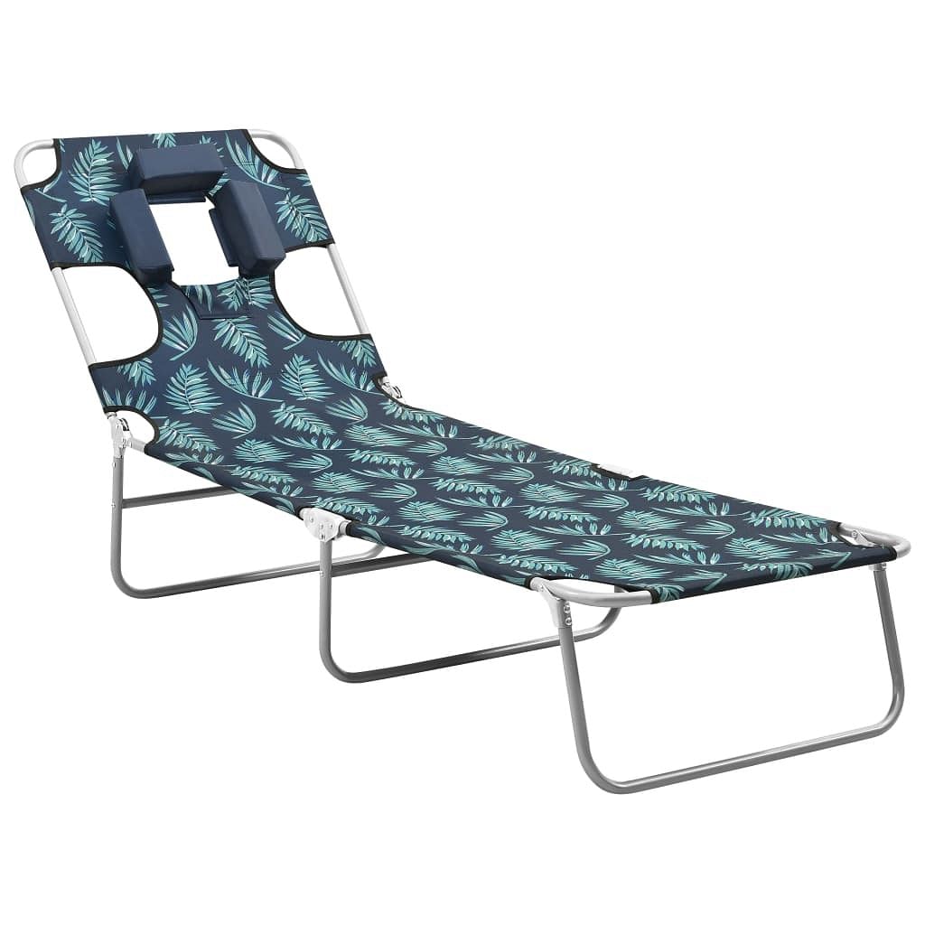Sun lounger leaf print sturdy steel frame, fabric (100% polyester)