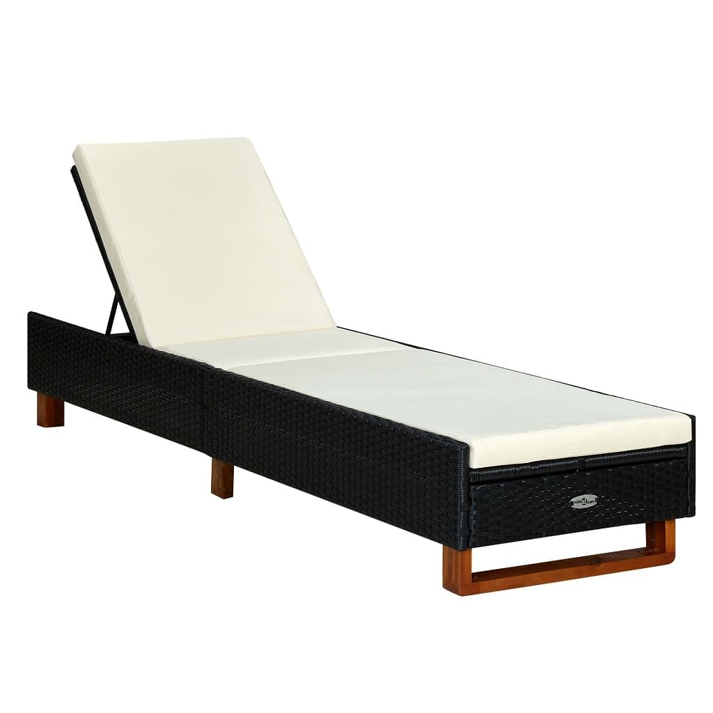 Sunbed with cushion poly rattan black