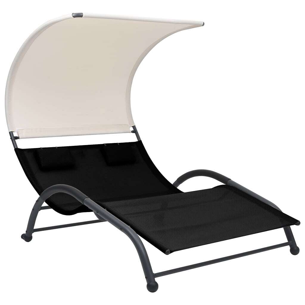 Sun lounger black textilene, steel double sun lounger