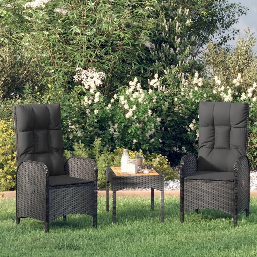 Outdoor chair black poly rattan, steel standard removable covers