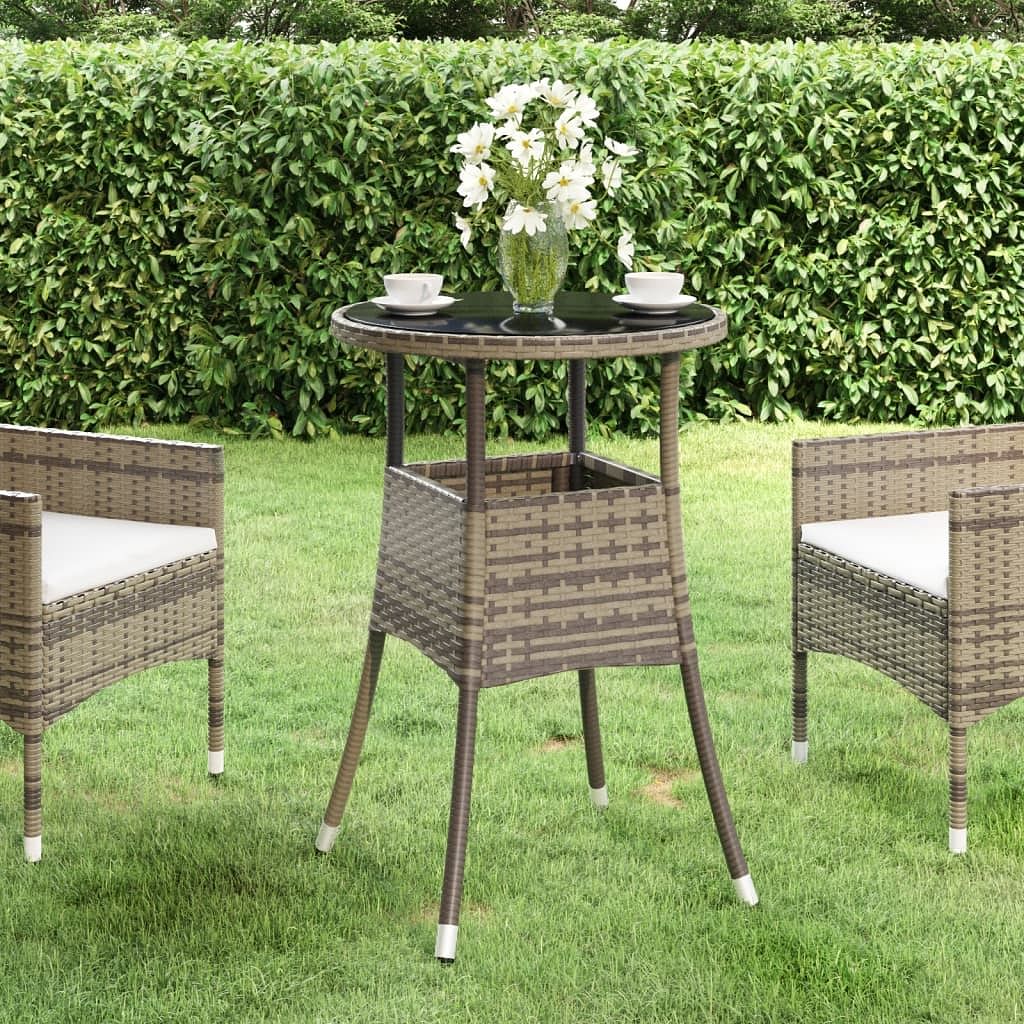 Patio table Ø23.6"x29.5" tempered glass and poly rattan gray