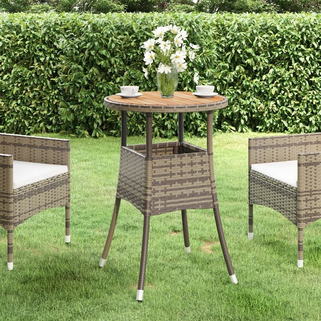 Garden table grey poly rattan, powder-coated steel, solid acacia wood