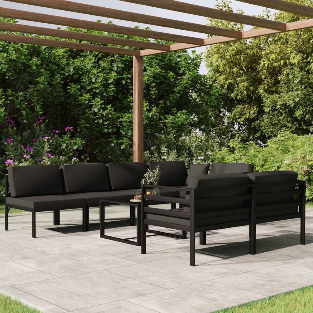 Garden lounge set anthracite aluminum, polyester large modular