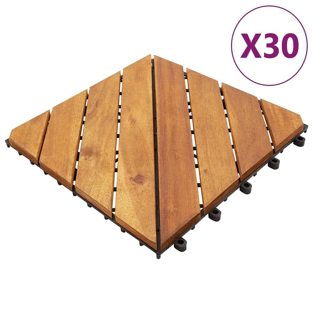 Decking tiles 30 pcs brown 11.8"x11.8" solid wood acacia