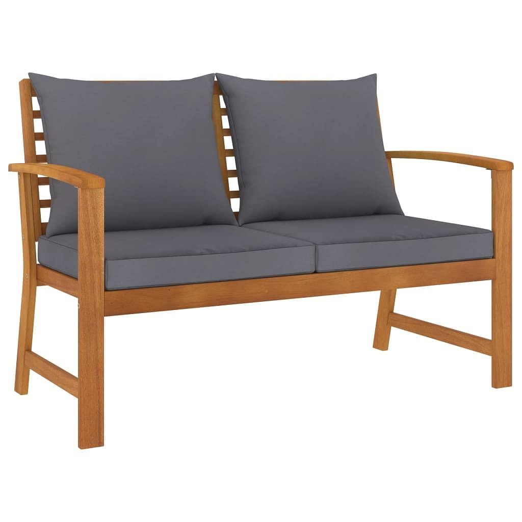 Garden bench dark grey, wood color solid acacia wood, polyester