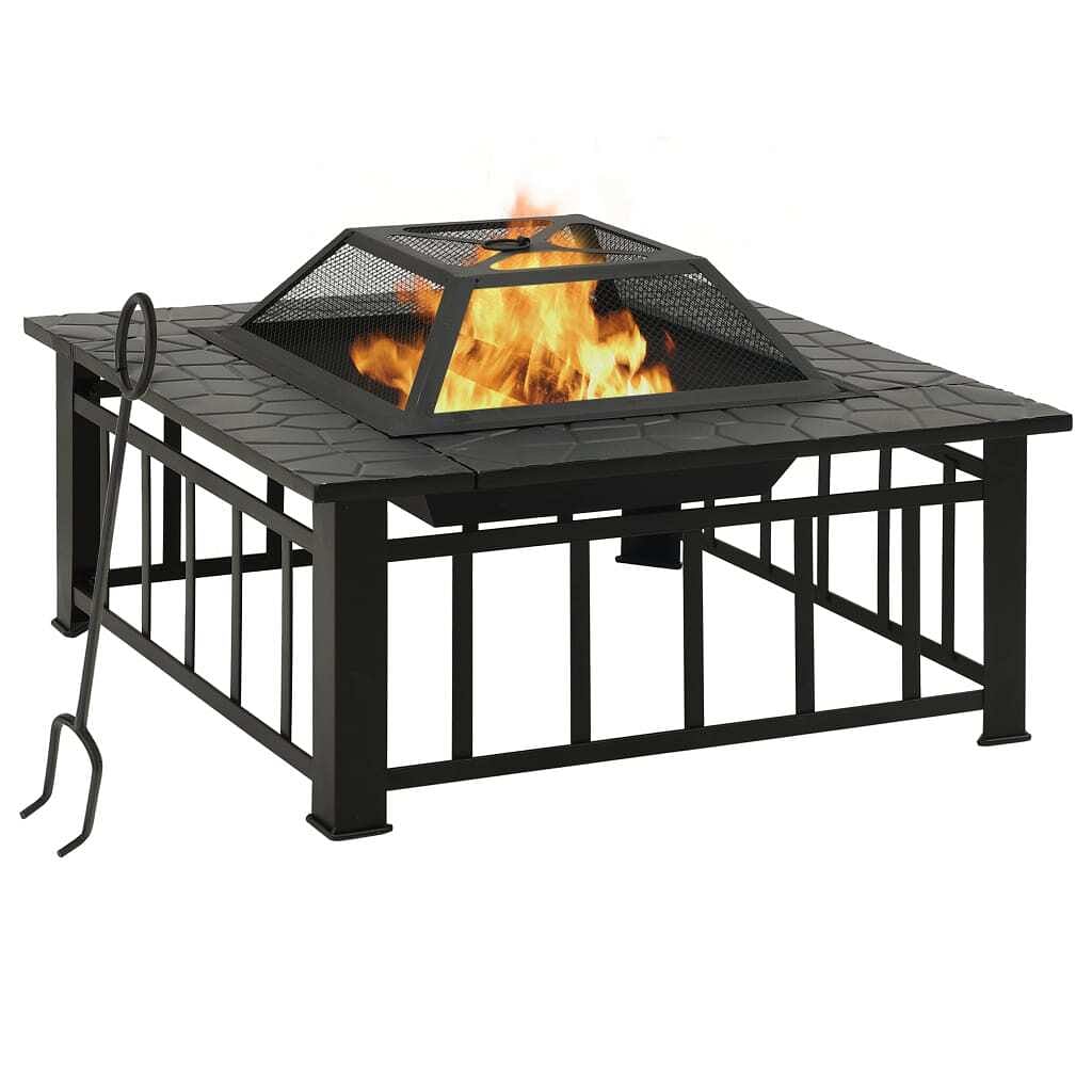 Garden fire pit with poker 31.9"x31.9"x18.5" xxl steel