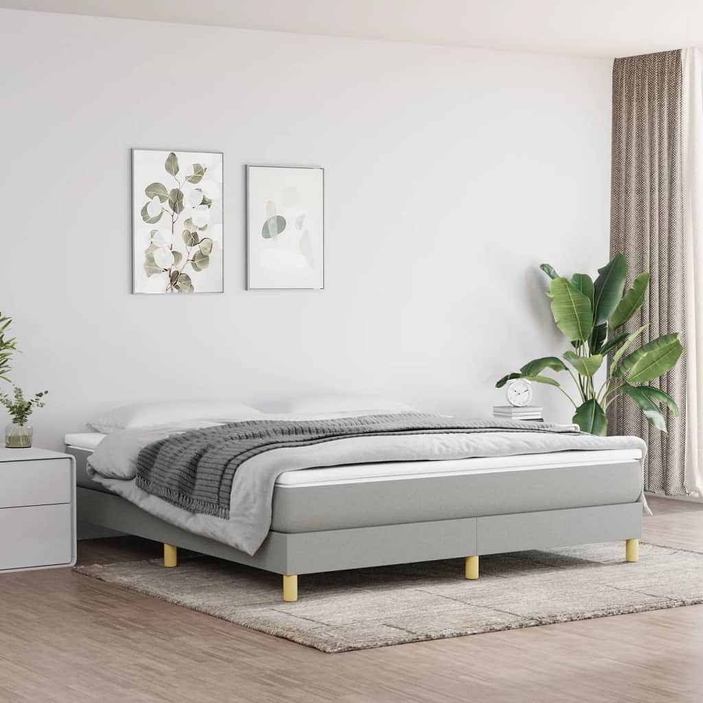 Bed frame light gray polyester fabric, plywood, engineered wood