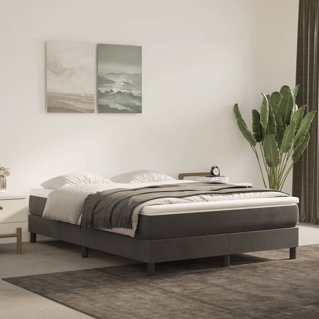 Bed frame dark grey velvet, plywood, engineered wood queen