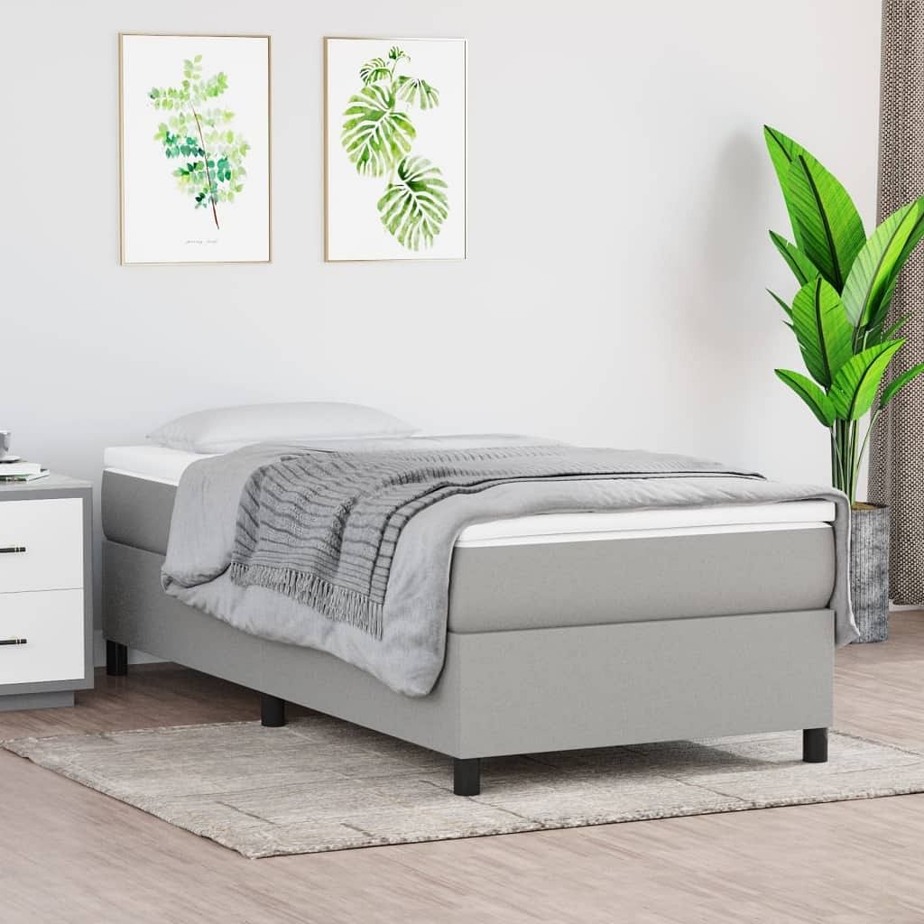 Bed frame light grey polyester, plywood, engineered wood twin xl