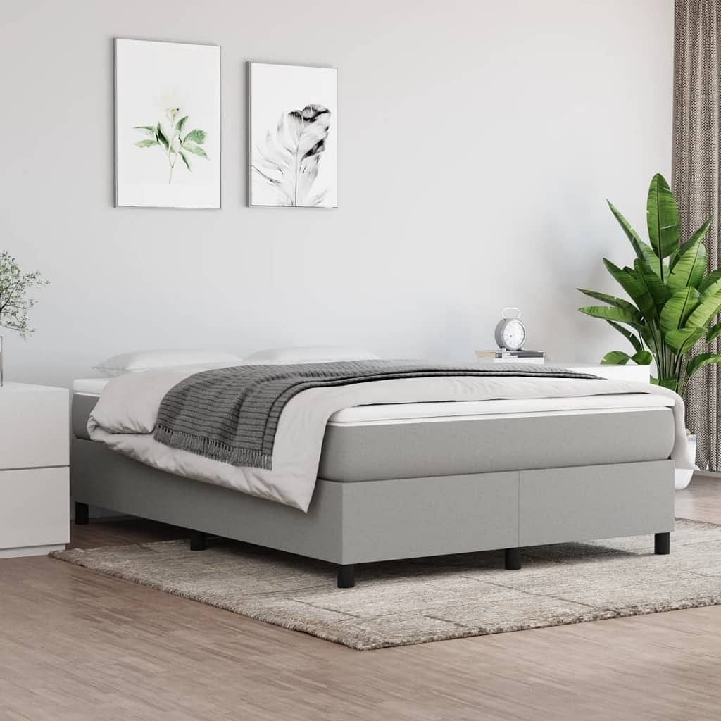Bed frame light grey 100% polyester, plywood, engineered wood queen