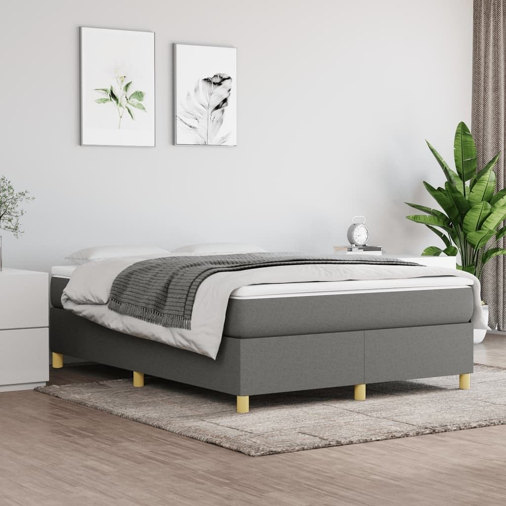 Bed frame dark gray 100% polyester fabric, plywood, engineered wood