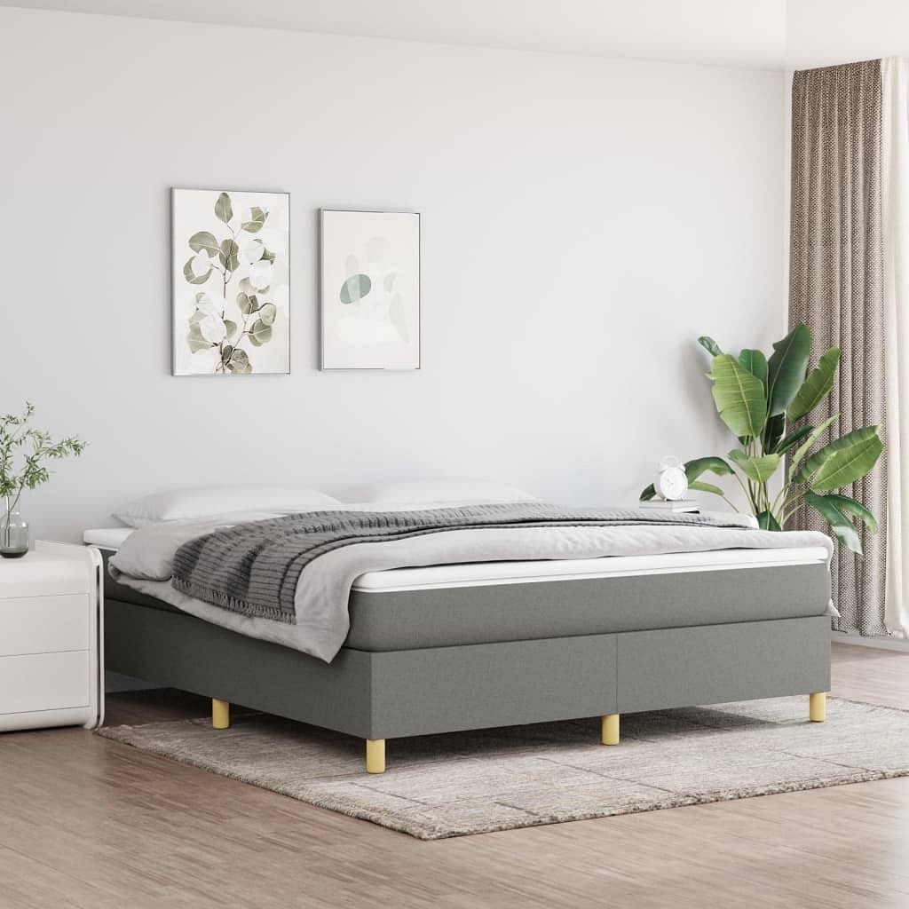 Bed frame dark gray polyester, plywood, engineered wood king