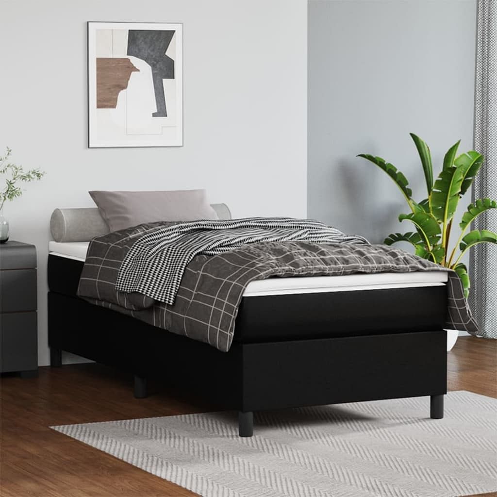 Bed frame black faux leather, plywood, engineered wood twin