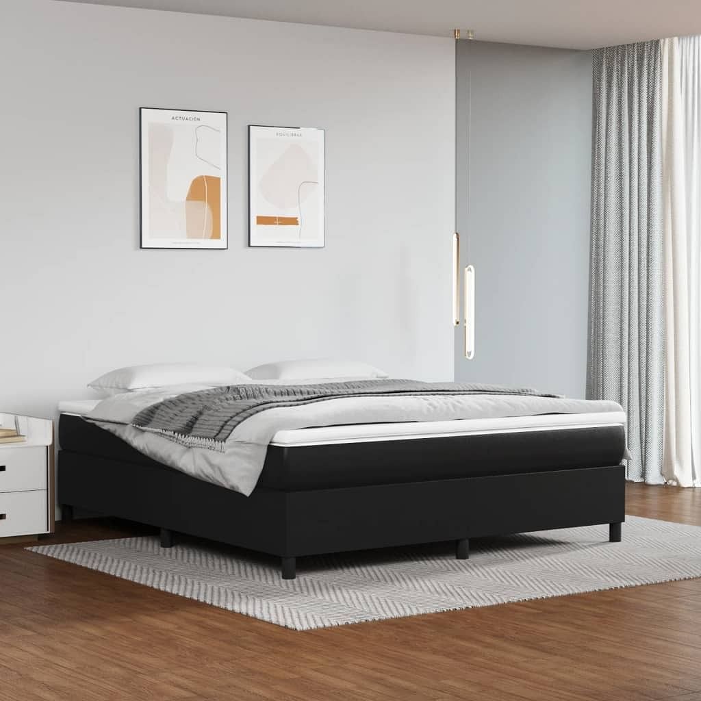 Bed frame black faux leather, plywood, engineered wood king