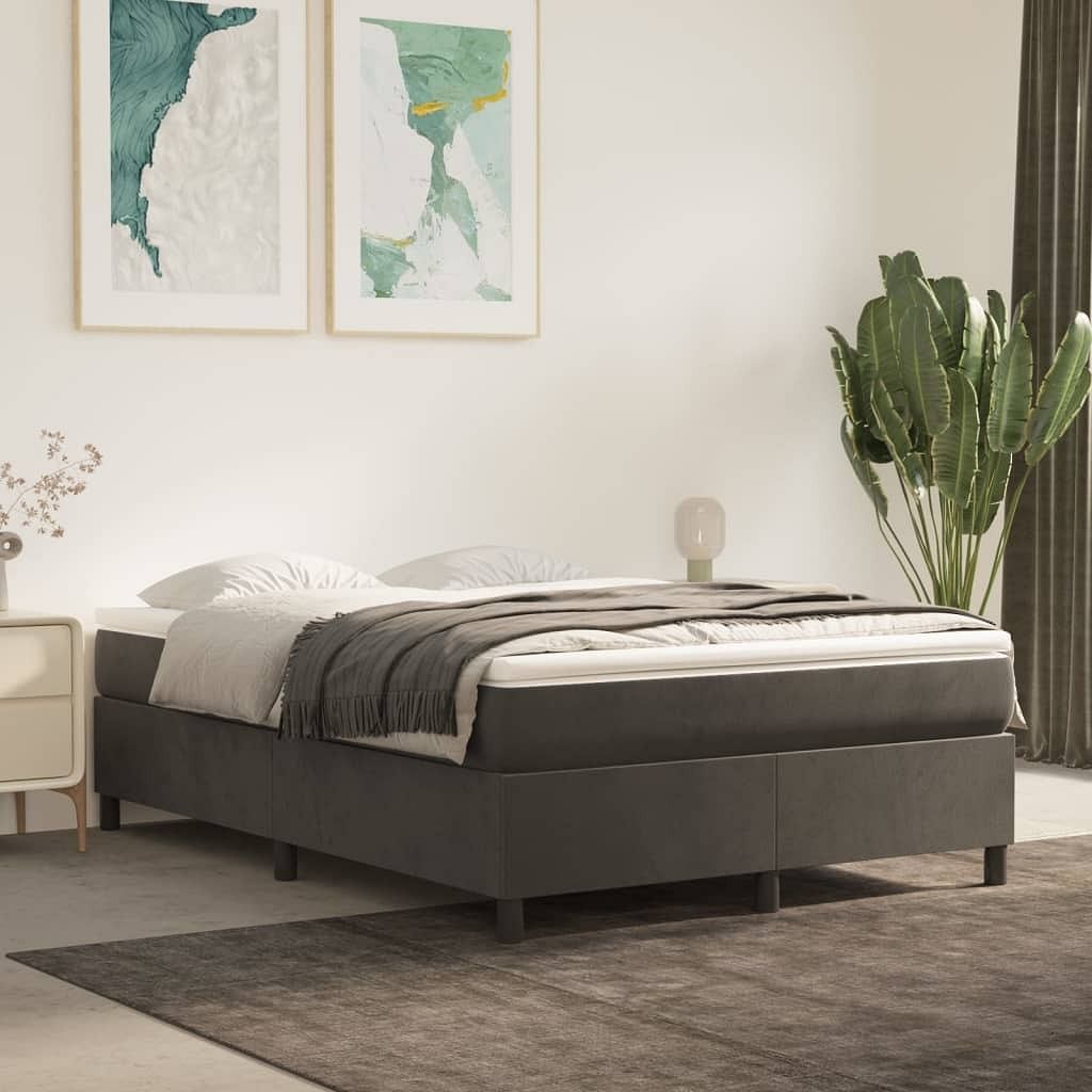 Bed frame dark grey velvet, plywood, engineered wood queen modern