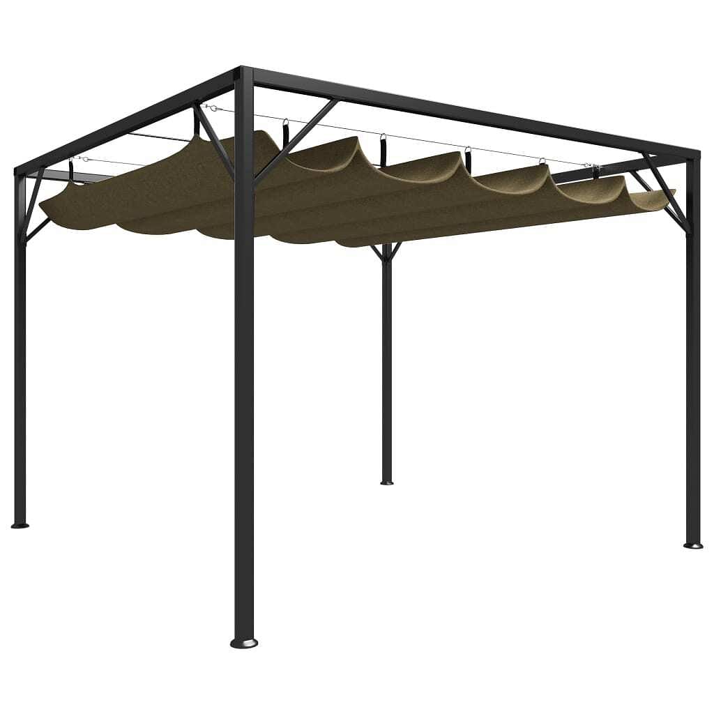 Garden gazebo taupe powder-coated steel 10x10 ft retractable
