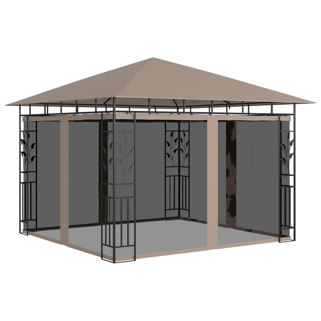 Gazebo with mosquito net 9.8'x9.8'x9' taupe 0.6 oz/ft²